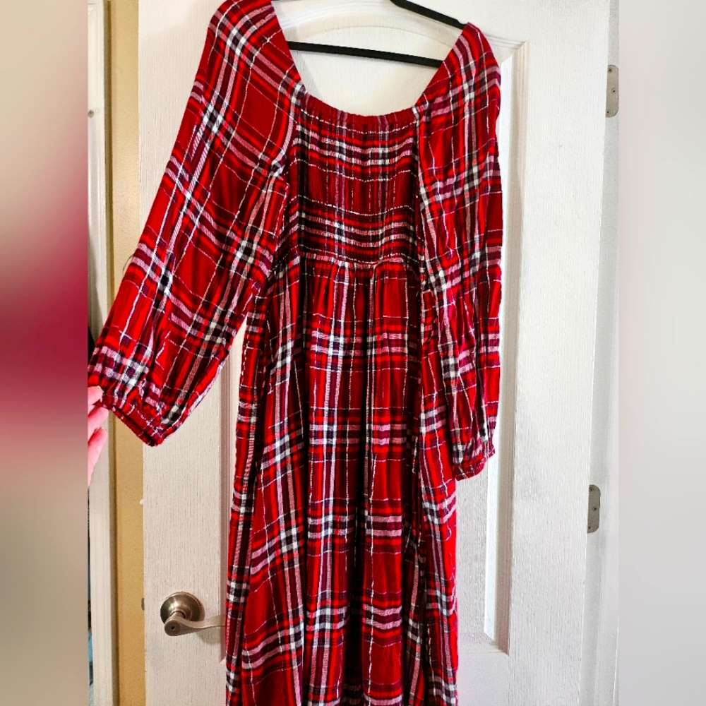 Red long sleeve plaid holiday dress from Lane Bryant.